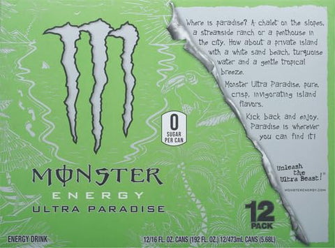 Monster Energy Ultra Paradise, Sugar Free Energy Drink, 16 Ounce (Pack of 12)