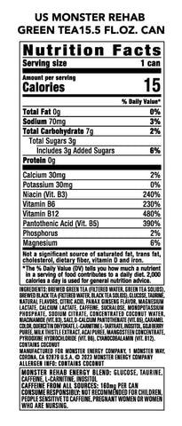 Monster Energy Rehab Green Tea + Energy, Energy Drink 15.5 Ounce | Energy Iced Tea, Pack of 15
