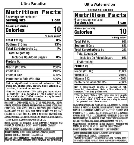 Monster Energy Drink Ultra Paradise & Watermelon Variety Pack, 24 Cans | 12 of Each Flavor, 16 fl oz cans