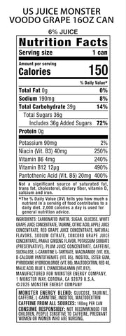 Monster Energy Juice Voodoo Grape, Energy + Juice, Energy Drink, 16 Ounce (Pack of 15)