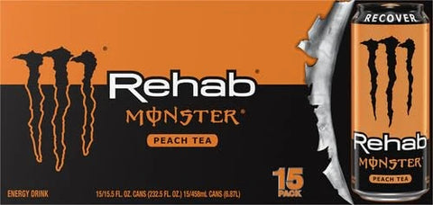 Monster Rehab Peach Tea + Energy, Energy Drink, 15.5 Ounce | Energy Iced Tea, Pack of 15