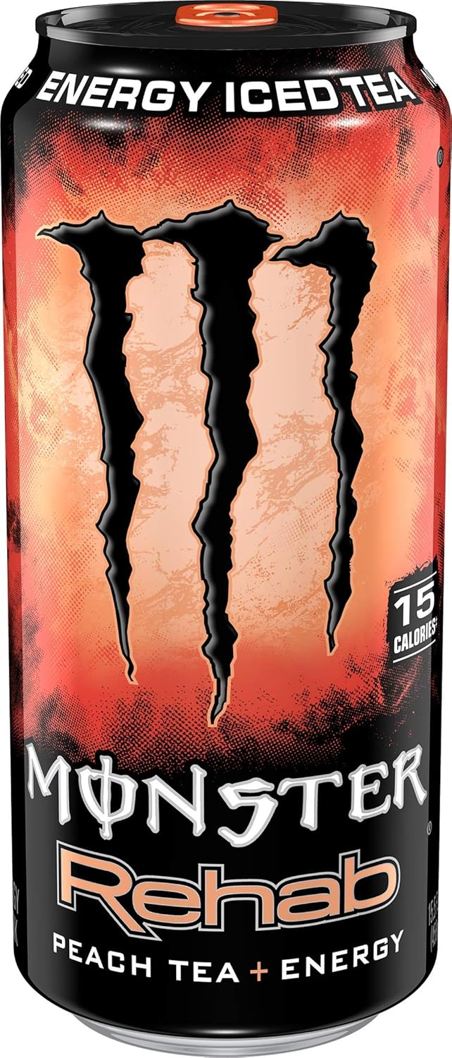 Monster Rehab Peach Tea + Energy, Energy Iced Tea, 15.5 Ounce (Pack of 24)
