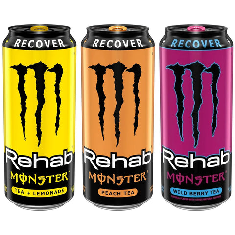 Monster Energy Rehab LPWBT, Variety Pack, Energy Iced Tea, 15.5 Ounce | Pack of 15