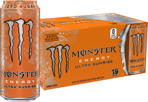 Monster Energy Ultra Sunrise, Sugar Free Energy Drink, 16 Fl Oz | Pack of 15