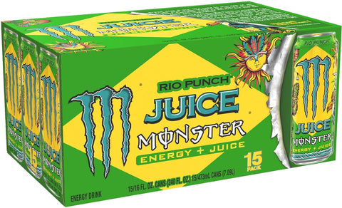 Monster Energy Juice Rio Punch, Energy Drink, 16 Ounce | Energy + Juice, Pack of 15