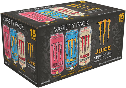 Monster Energy Juice Monster Variety Pack, PPMLPP, Energy Drink, 16 Ounce | Energy + Juice, Pack of 15