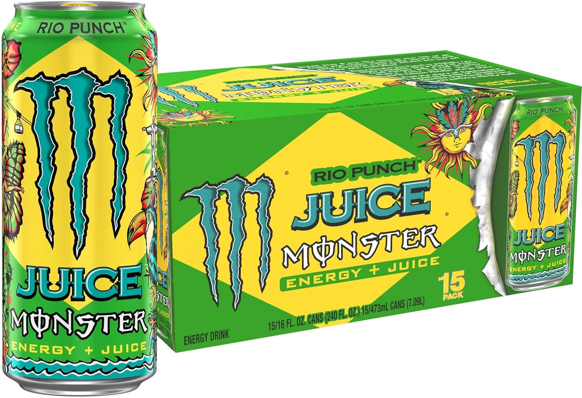 Monster Energy Juice Rio Punch, Energy Drink, 16 Ounce | Energy + Juice, Pack of 15