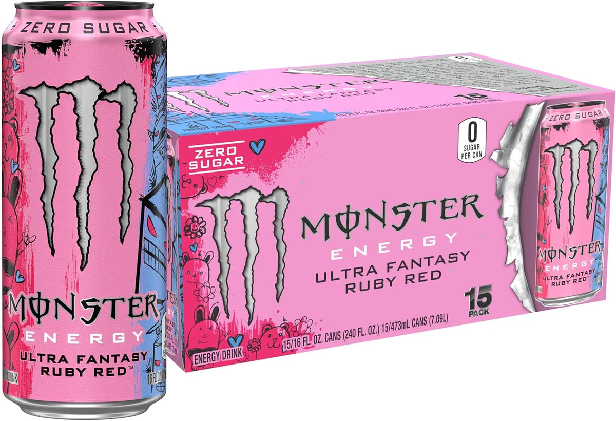 Monster Energy Ultra Fantasy Ruby Red, Sugar Free Energy Drink, 16 Ounce | Pack of 15