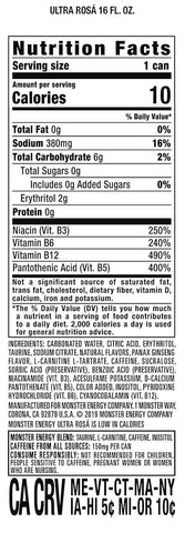 Monster Energy Ultra Rosa, Sugar Free Energy Drink, 16 Ounce | Pack of 15