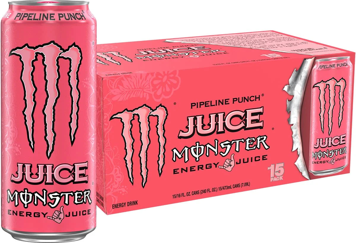 Monster Energy Juice Pipeline Punch, Energy Drink, 16 Ounce | Energy + Juice, Pack of 15
