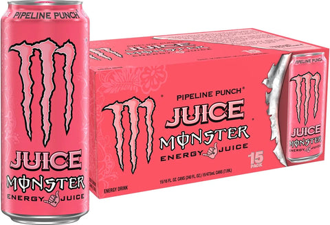 Monster Energy Juice Pipeline Punch, Energy Drink, 16 Ounce | Energy + Juice, Pack of 15