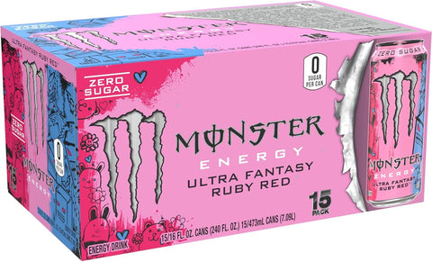 Monster Energy Ultra Fantasy Ruby Red, Sugar Free Energy Drink, 16 Ounce | Pack of 15