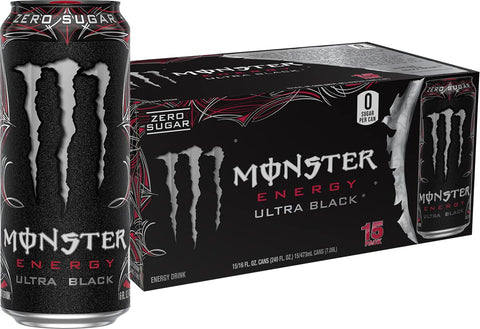 Monster Energy Ultra Black, Sugar Free Energy Drink, 16 Ounce | Pack of 15