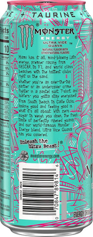Monster Energy Ultra Vice Guava, Sugar Free Energy Drink, 16 Ounce (Pack of 15) | Pack of 15