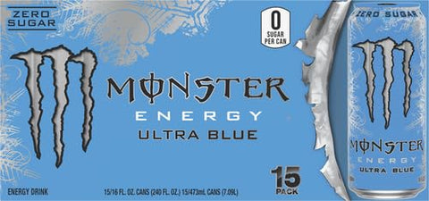 Monster Energy Ultra Blue, Sugar Free Energy Drink, 16 Ounce | Pack of 15