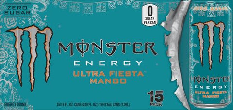 Monster Energy Ultra Fiesta Mango, Sugar Free Energy Drink, 16 Ounce | Pack of 15