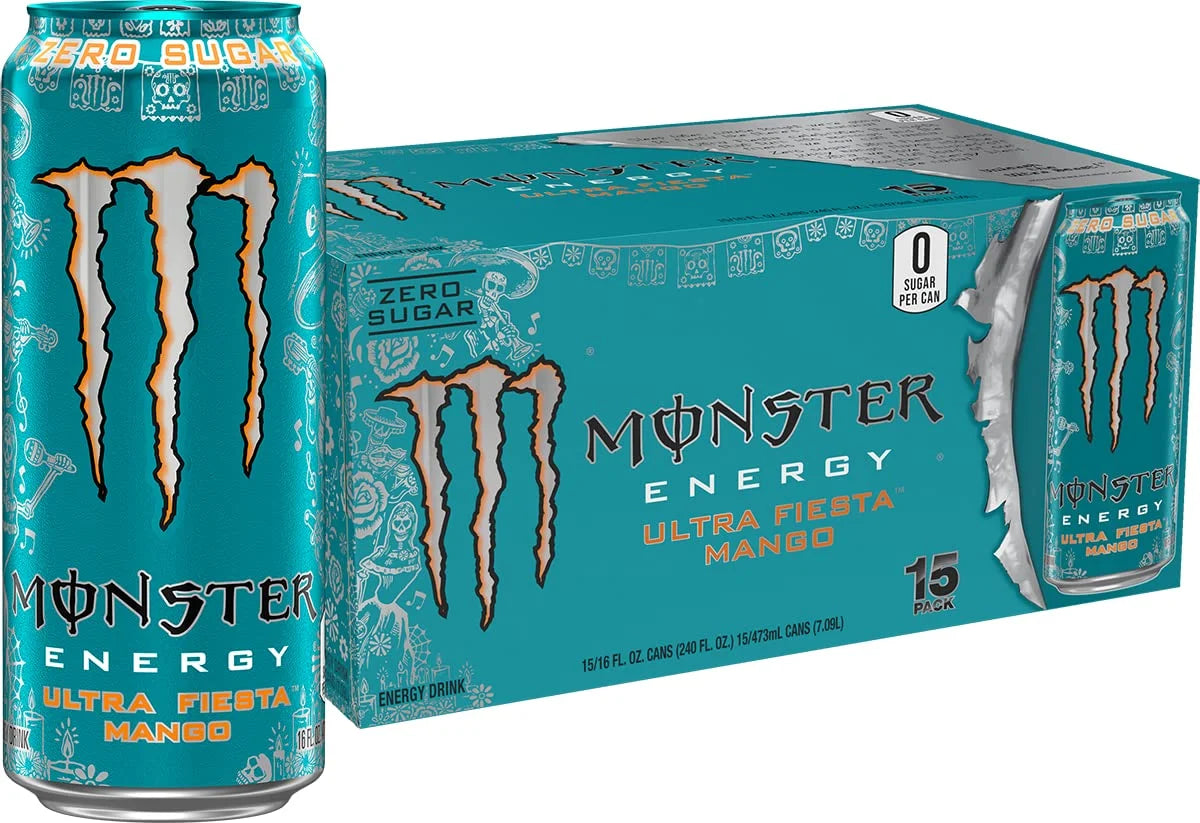 Monster Energy Ultra Fiesta Mango, Sugar Free Energy Drink, 16 Ounce | Pack of 15