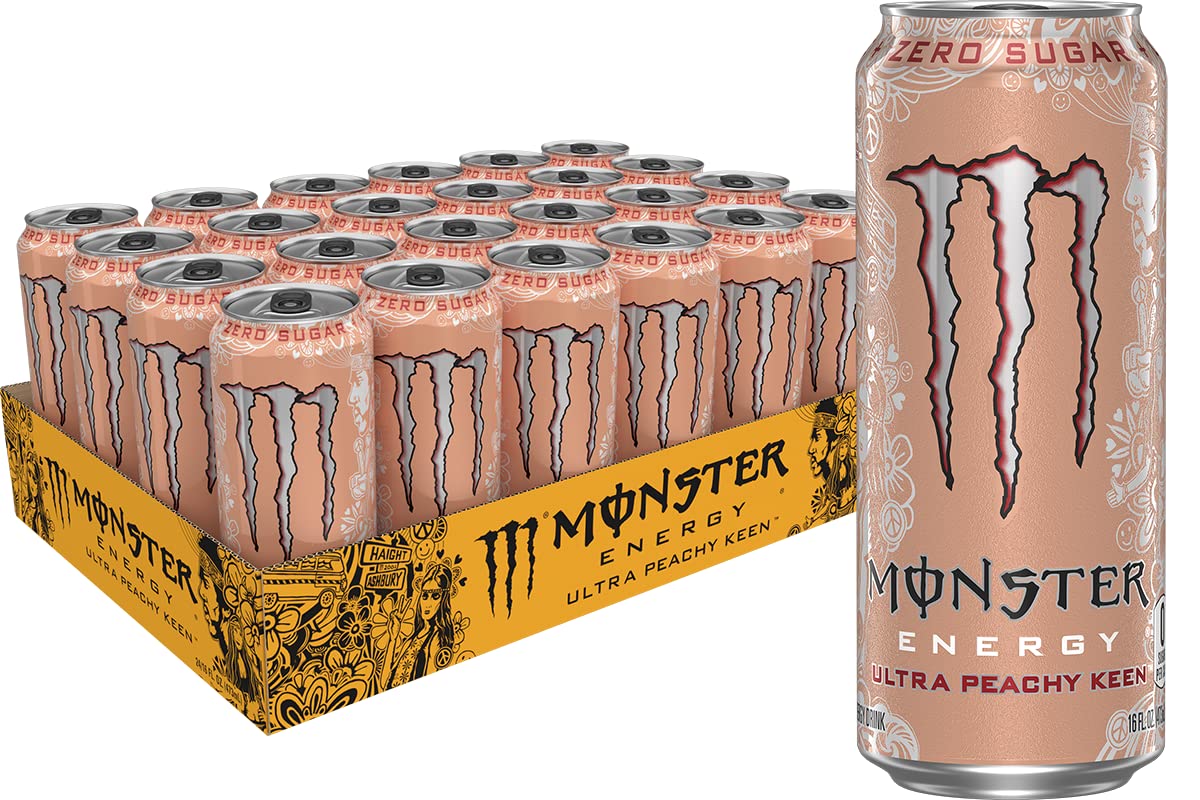 Monster Energy Ultra Peachy Keen, Sugar Free Energy Drink, 16oz | Pack of 24