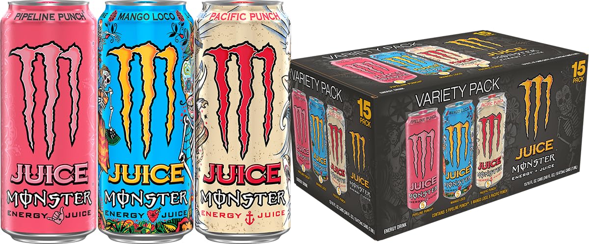 Monster Energy Juice Monster Variety Pack, PPMLPP, Energy Drink, 16 Ounce | Energy + Juice, Pack of 15