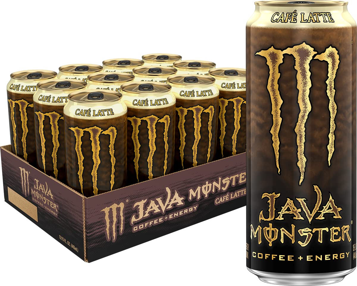Java Monster Café Latte, Coffee + Energy Drink, 15 Ounce | Pack of 12