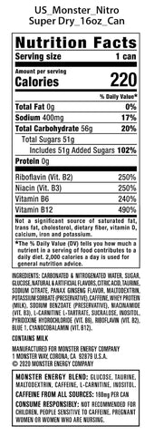 Monster Energy Nitro Super Dry, Maximum Strength, Energy Drink, 16 ounce | Pack of 15
