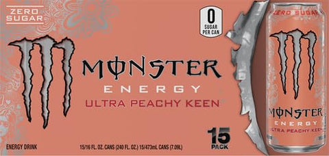 Monster Energy Ultra Peachy Keen, Sugar Free Energy Drink, 16 oz | Pack of 15