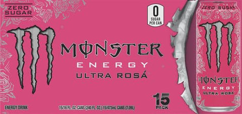 Monster Energy Ultra Rosa, Sugar Free Energy Drink, 16 Ounce | Pack of 15