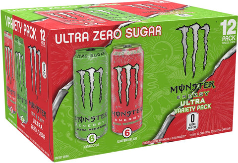 Monster Energy Drink Ultra Paradise & Watermelon Variety Pack, 24 Cans | 12 of Each Flavor, 16 fl oz cans