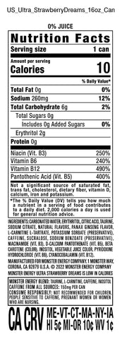Monster Energy Ultra Strawberry Dreams, Sugar Free Energy Drink, 16 Ounce | Pack of 15