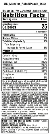 Monster Rehab Peach Tea + Energy, Energy Drink, 15.5 Ounce | Energy Iced Tea, Pack of 15