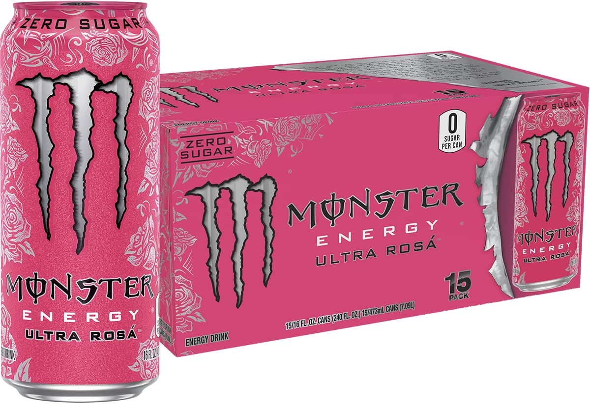 Monster Energy Ultra Rosa, Sugar Free Energy Drink, 16 Ounce | Pack of 15