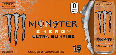 Monster Energy Ultra Sunrise, Sugar Free Energy Drink, 16 Fl Oz | Pack of 15
