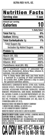 Monster Energy Ultra Red, Sugar Free Energy Drink, 16 Ounce (Pack of 15) | Pack of 15
