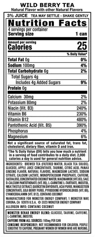 Monster Rehab Wild Berry Tea + Energy, Energy Drink, 15.5 Ounce | Energy Iced Tea, Pack of 15