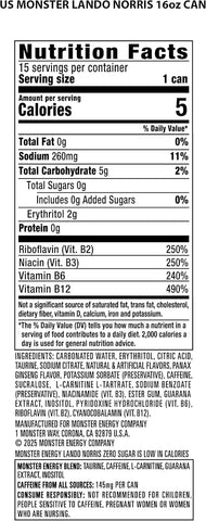 Monster Energy Lando Norris, Sugar Free Energy Drink, 16 Ounce (Pack of 15)
