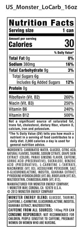 Monster Energy, Lo-Carb Monster, Low Carb Energy Drink, 16 Ounce | Pack of 15