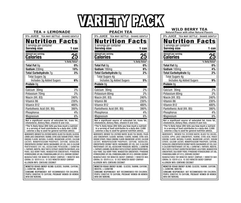 Monster Energy Rehab LPWBT, Variety Pack, Energy Iced Tea, 15.5 Ounce | Pack of 15